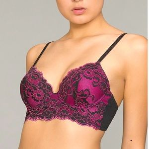 NWT Josie Natori/True & Co Black/Pink Lace Bra 34B
